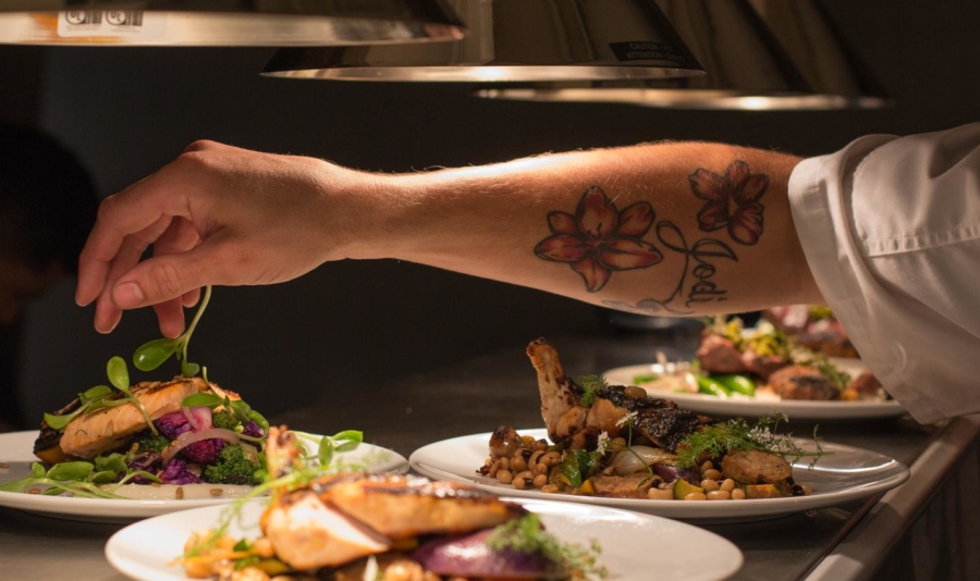 Close-up view of of fine dining plating at Eden restaurant in Avondale, Chicago