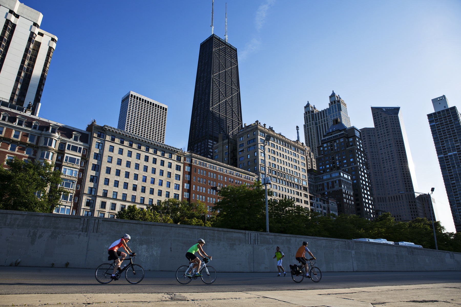Bicyclists downtown on the Chicago Lakefront Trail