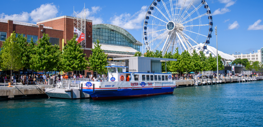 Chicago water taxi parked at Navy Pier