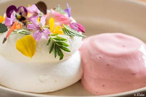 Sorbet topped with edible flowers