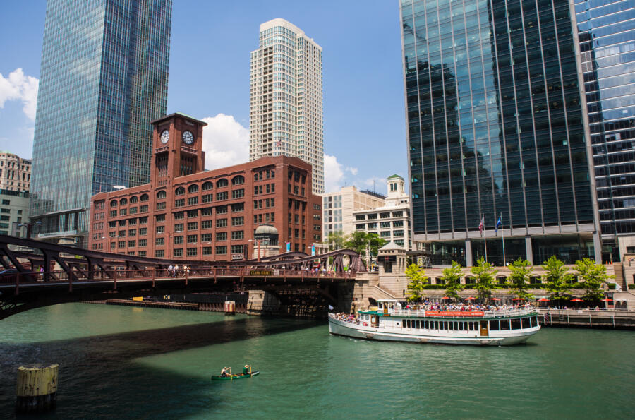 An architecture boat cruise on the Chicago River