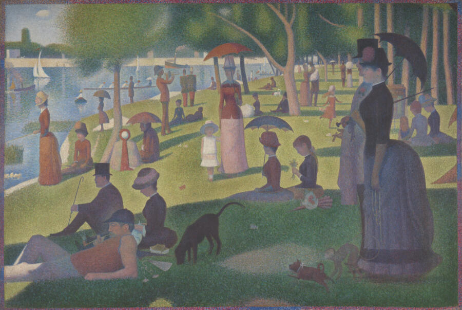 Georges-Pierre Seurat. A Sunday on La Grande Jatte—1884, 1884–86, painted border 1888:89. The Art Institute of Chicago, Helen Birch Bartlett Memorial Collection.