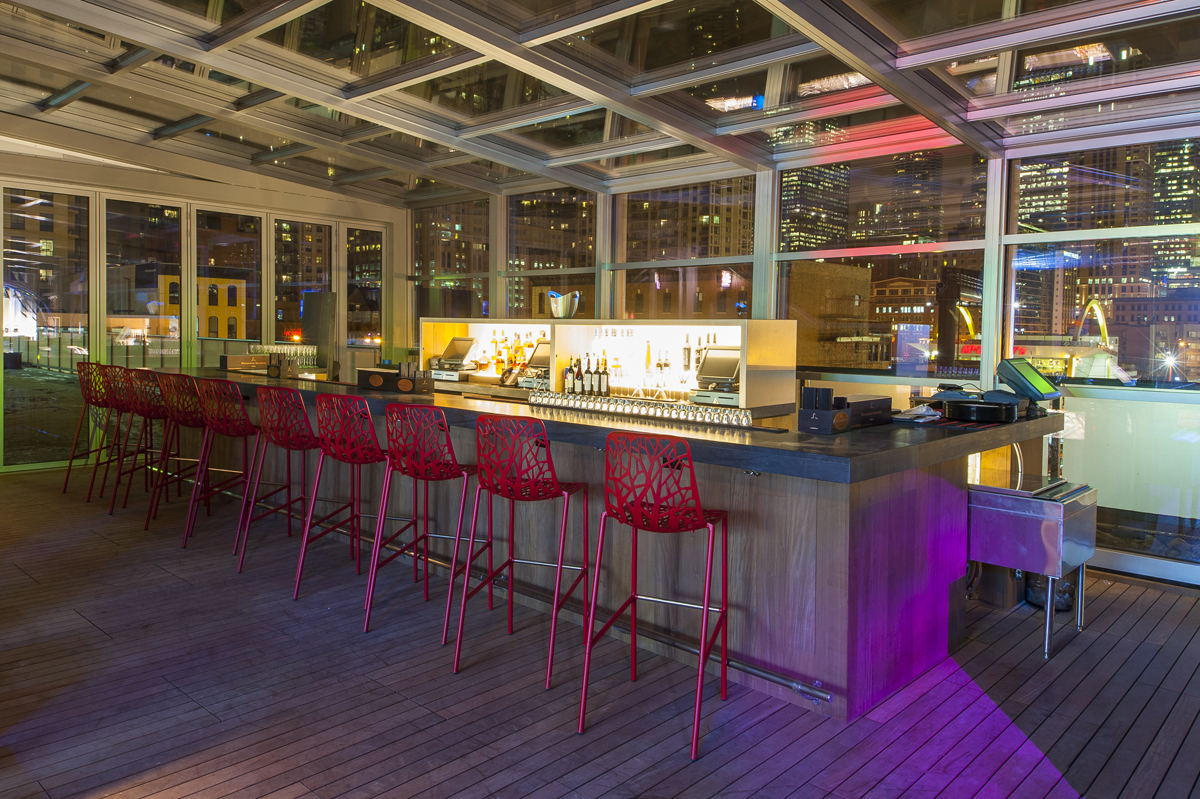 Interior of I|O Godfrey rooftop bar in Chicago