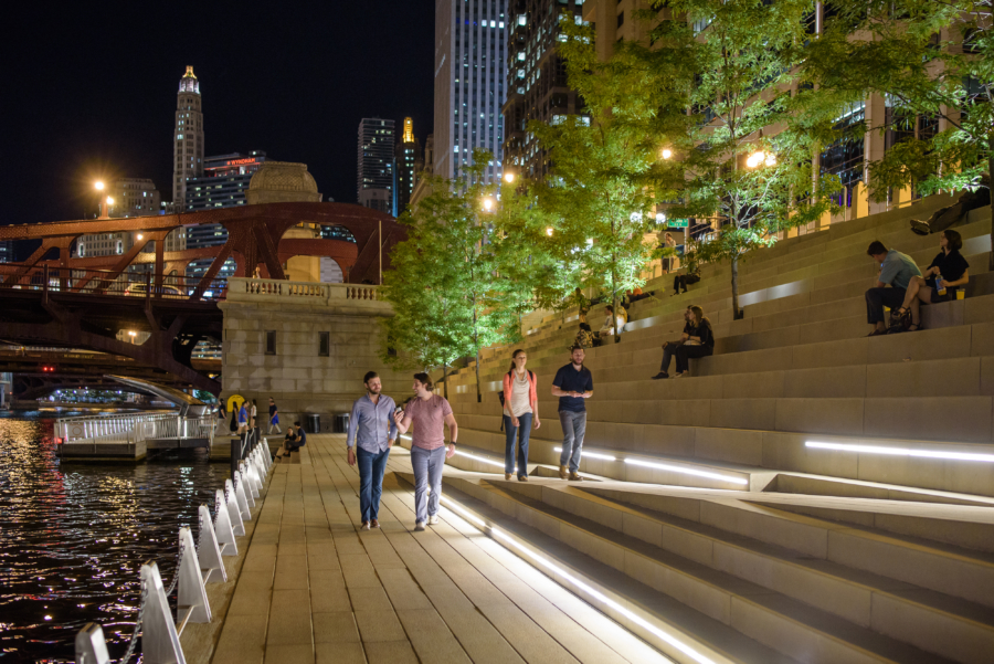 Chicago Riverwalk at night