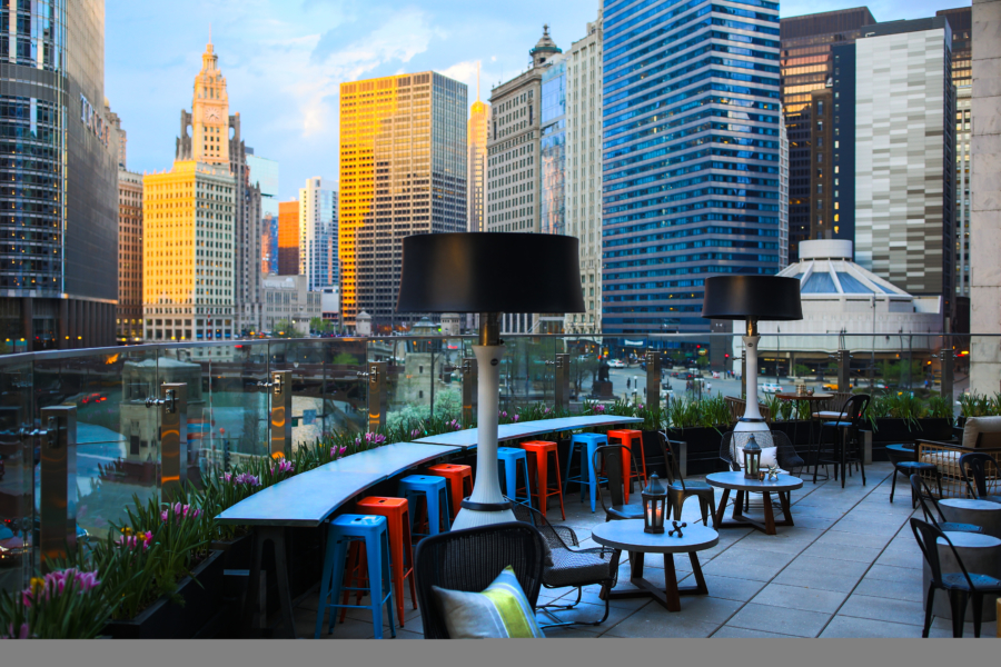 Rooftop seating at Raised in Chicago