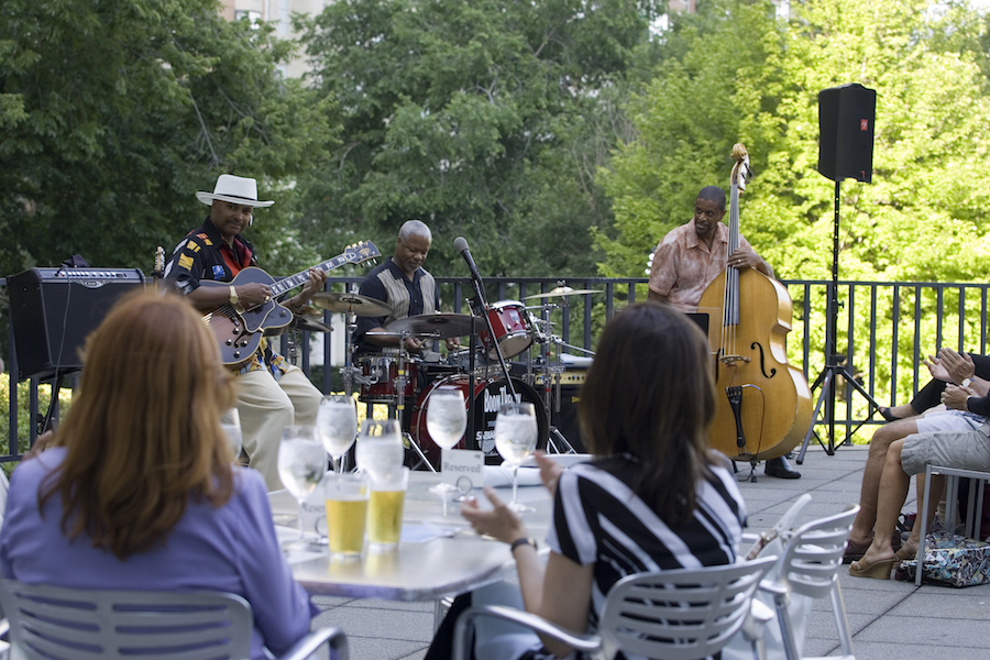 Trio of musician entertain during Tuesdays on the Terrace at the Museum of Contemporary Art in Chicago