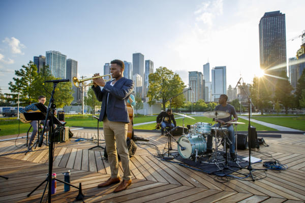 An outdoor concert at Navy Pier