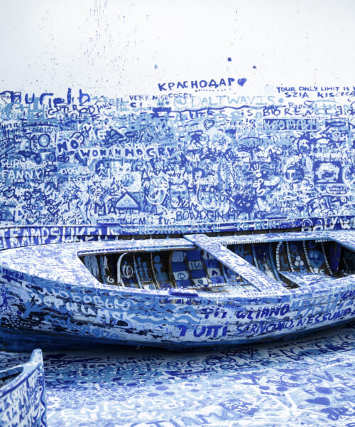 Yoko Ono's installation "Add Color (Refugee Boat)", courtesy the Museum of Contemporary Art