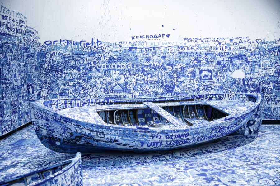 Yoko Ono's installation "Add Color (Refugee Boat)", courtesy the Museum of Contemporary Art