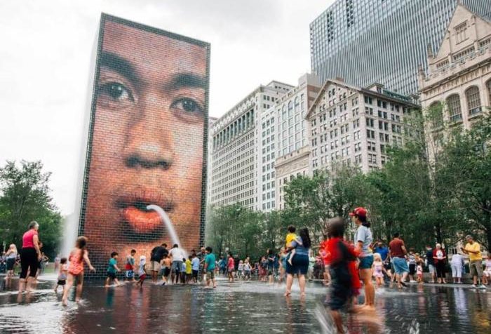 millennium park fountain night