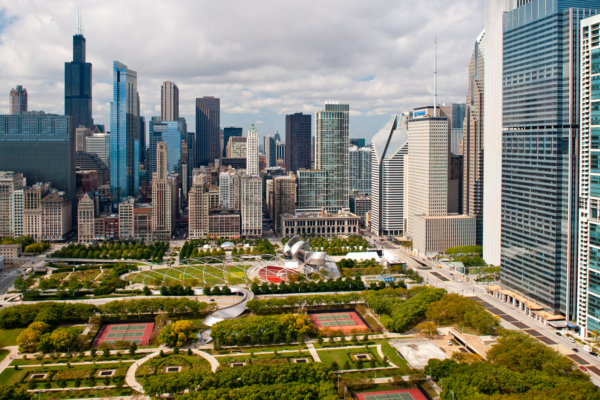 Sky high view of Millennium Park