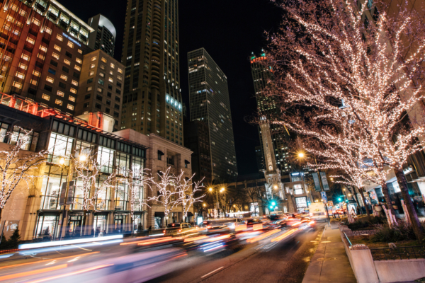 Lighted street at night