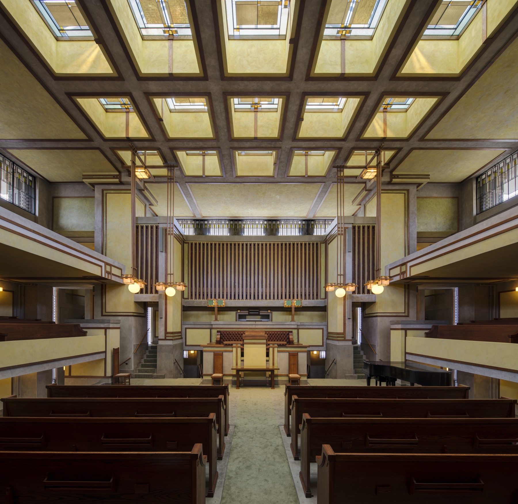 Unity Temple interior, designed by Wright