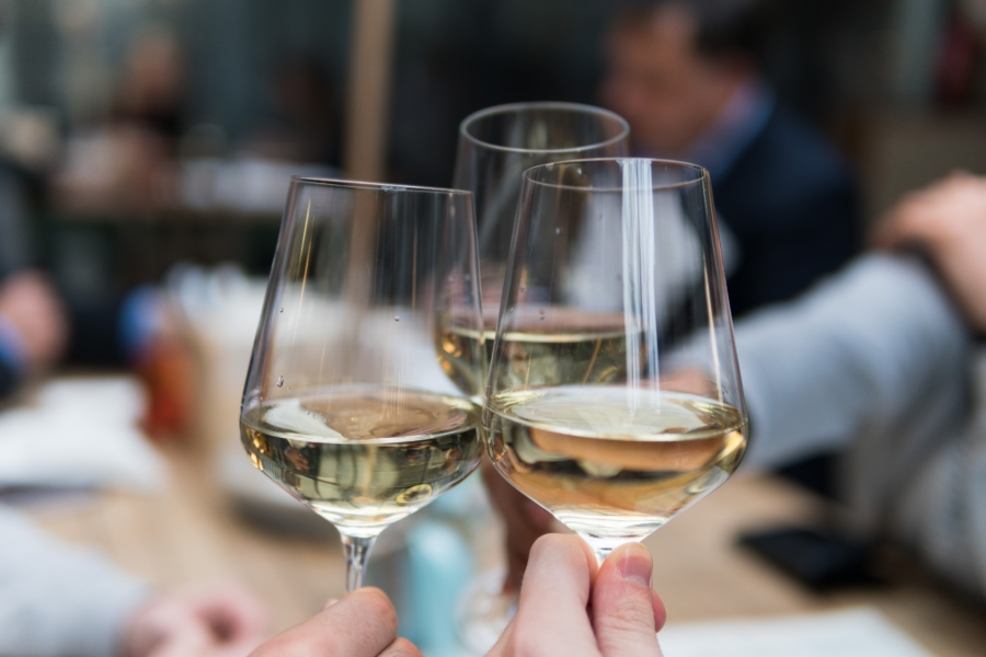 Friends cheers with wine glasses