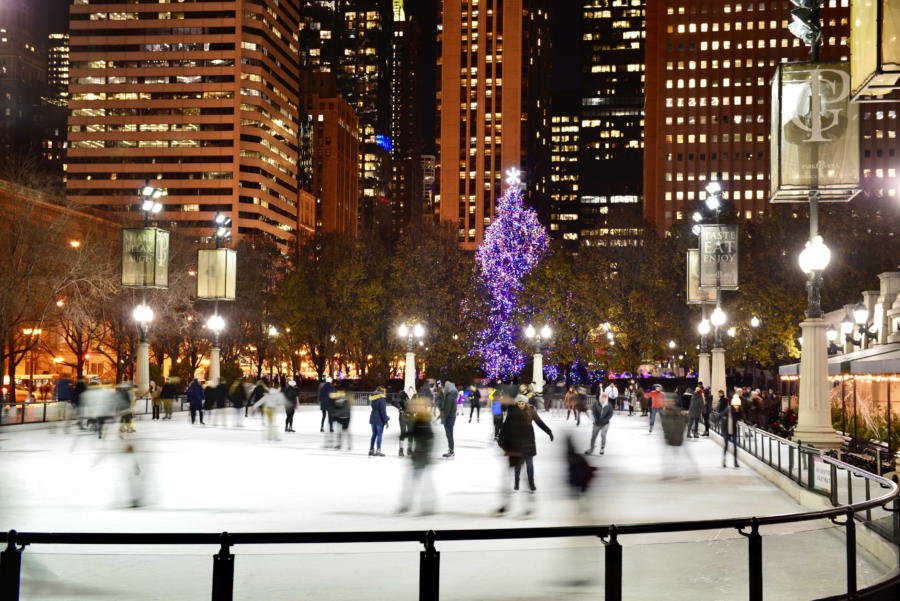 Ice skaters at the McCormick Tribune Ice Rink in Millennium Park.