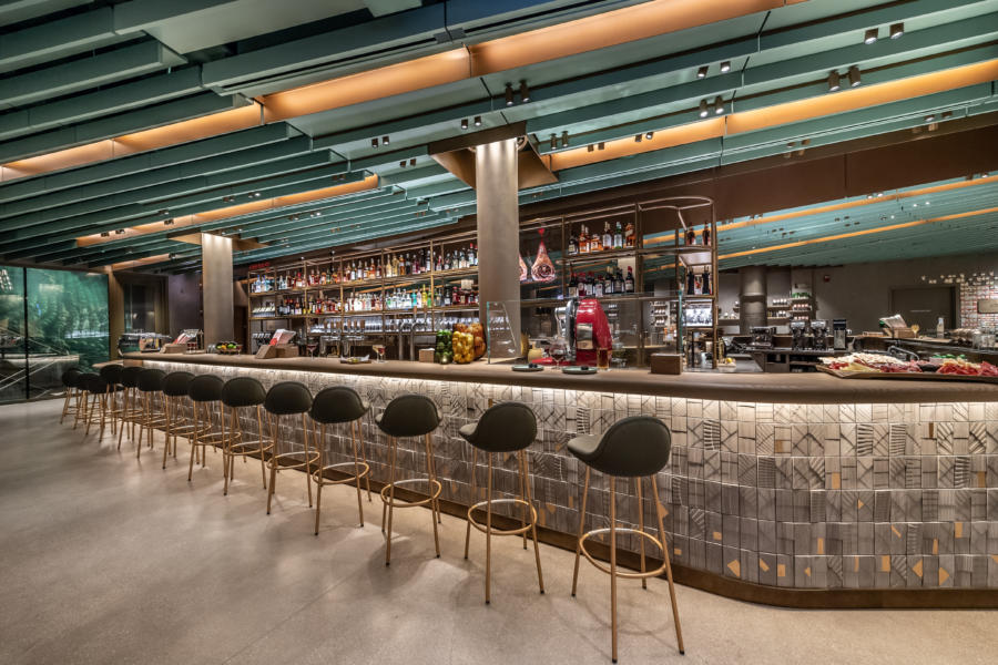  View of bar and stools inside the Starbucks Reserve Roastery in Chicago