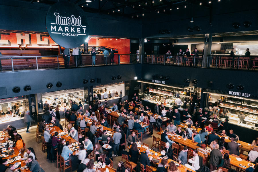People dining in Time Out Market in Chicago