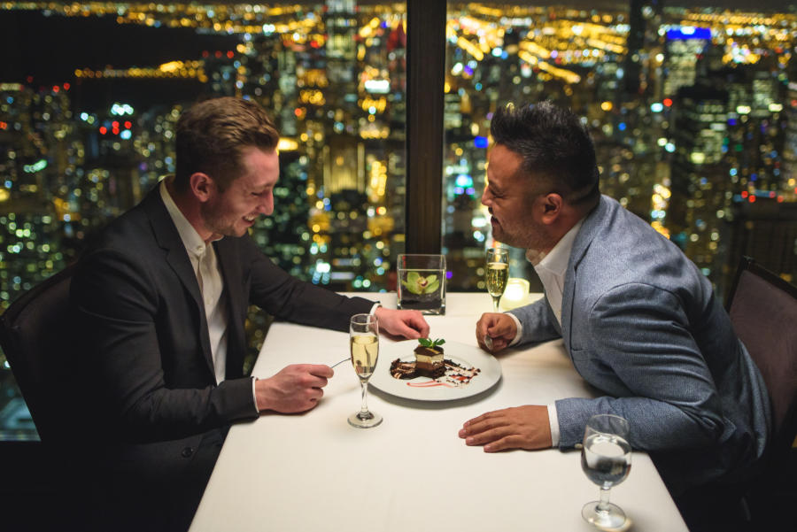 A couple enjoys dessert at Signature Room