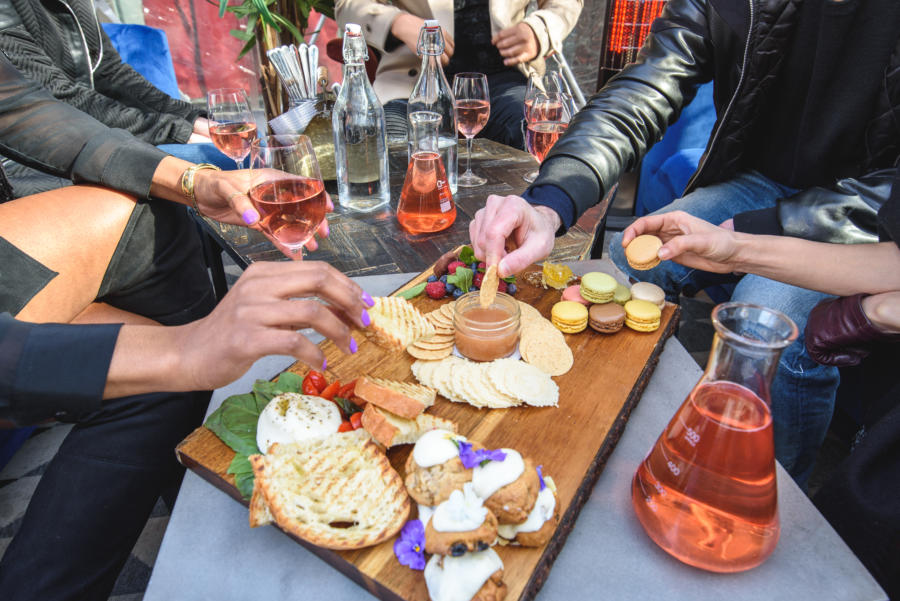 A cheeseboard inside a City Winery dome on the Chicago Riverwalk