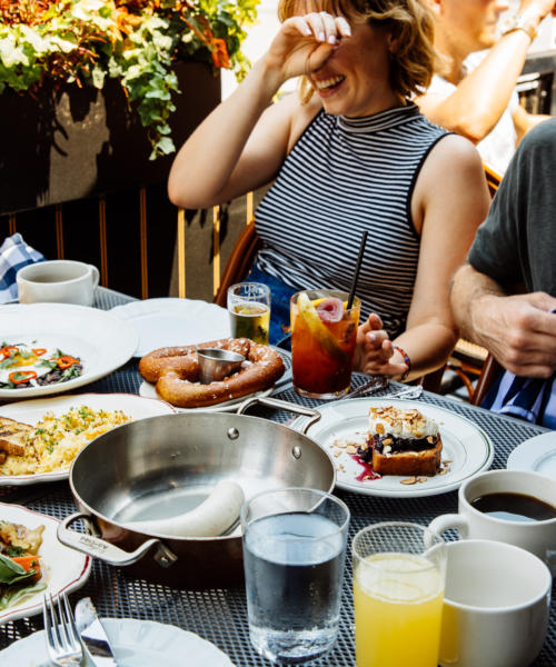 Friends dine on the Publican patio