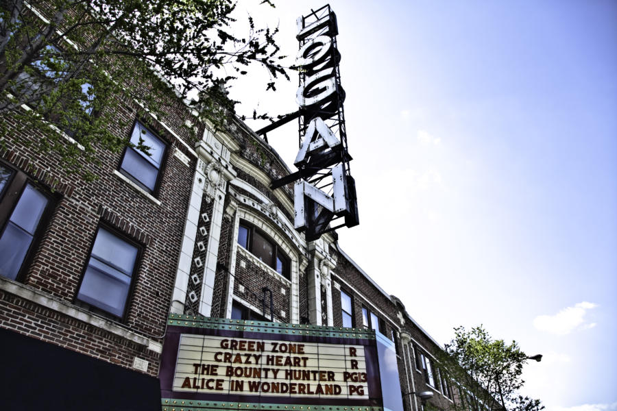 Logan Theatre marquee in Logan Square