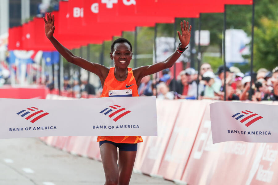 Chicago Marathon winner at finish line