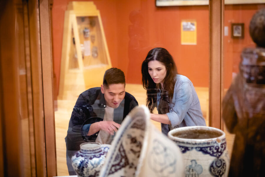 Friends explore an exhibit at the National Museum of Mexican Art in Chicago