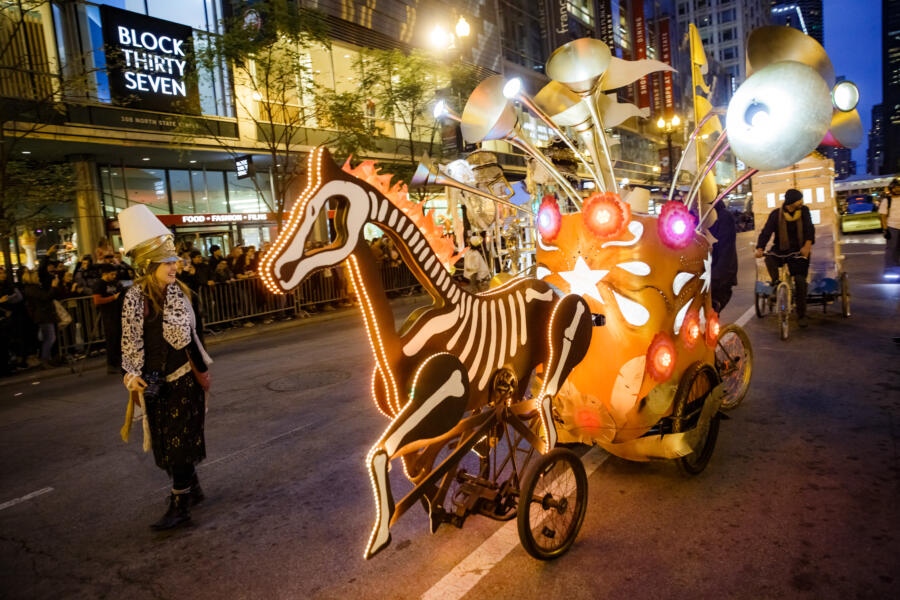 A glowing horse at the Arts in the Dark parade