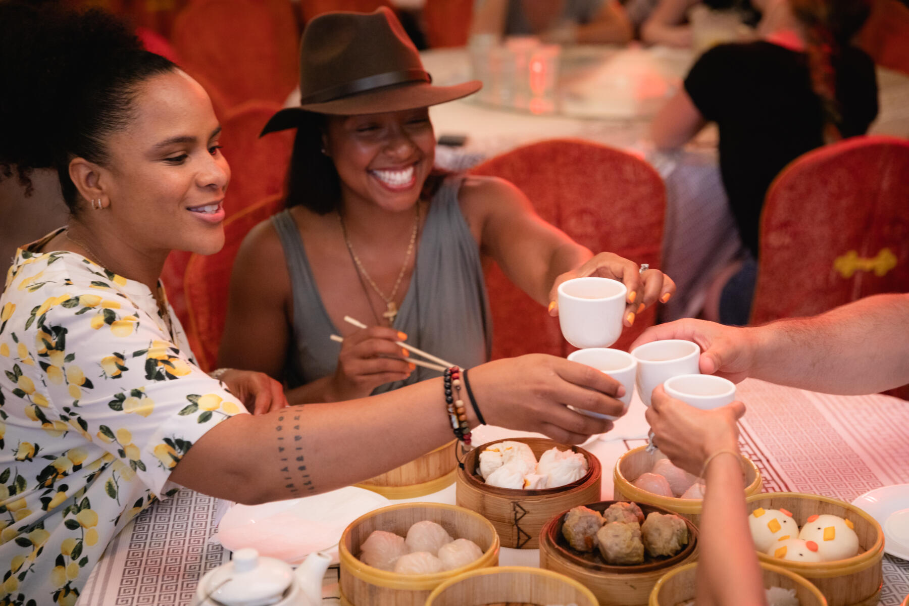 Friends enjoy dim sum in Chicago's Chinatown