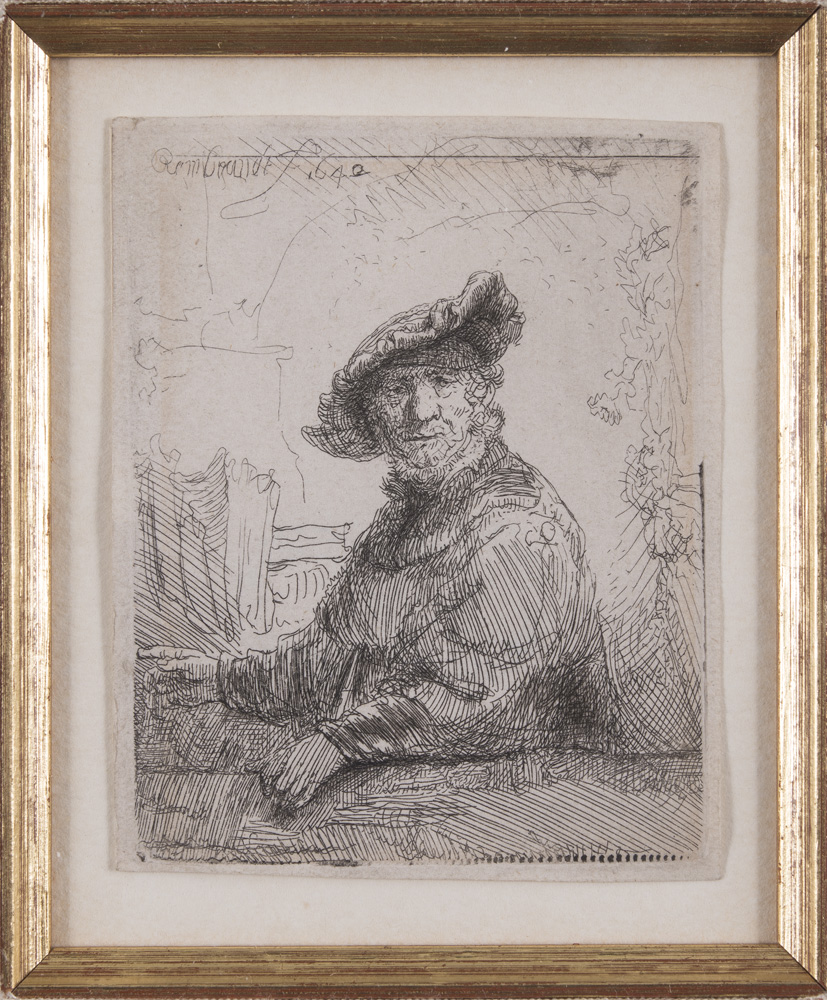 2014.155 _Man in an Arbor_, Rembrandt Harmenszoon Van Rijn, 1642, etching, 3×2.5in
