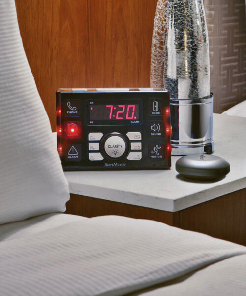 Alarm clock designed for hearing-impaired guests at a Chicago-area Hilton