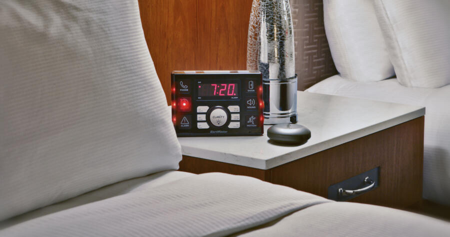 An alarm clock designed for hearing impaired guests at a Chicago area Hilton