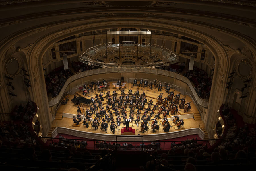 Musicians play on the Symphony Center stage