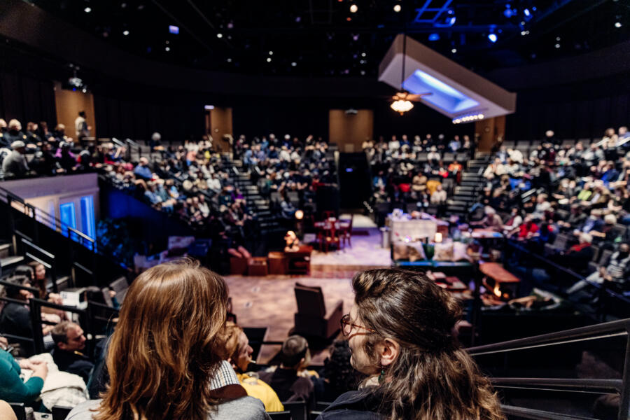 A crowd at the Steppenwolf Theatre