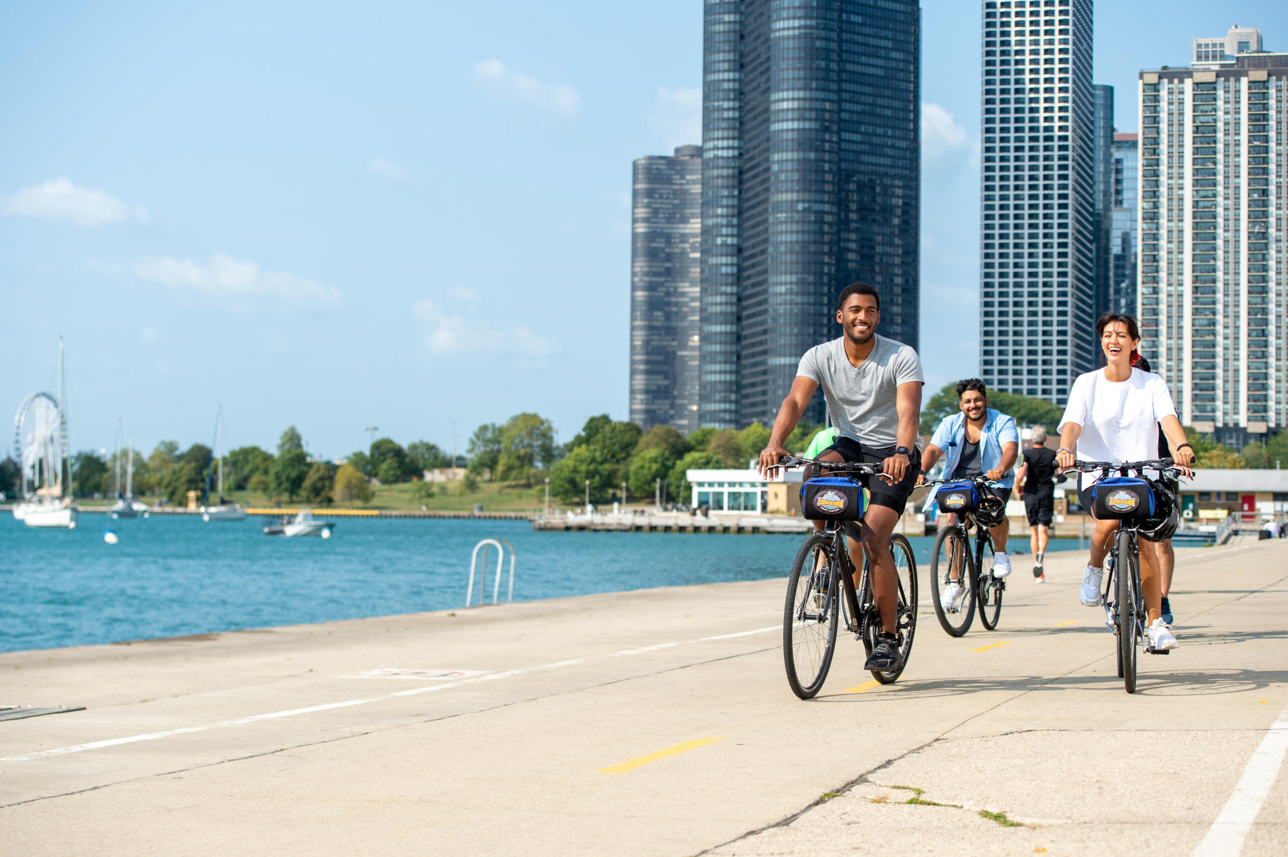 Friends bike on Chicago's Lakefront Trail