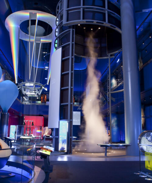 At the center of Science Storms – an exhibit that explores nature’s most powerful and compelling phenomena – is a 40-foot vortex of swirling air and vapor guests can study and manipulate.