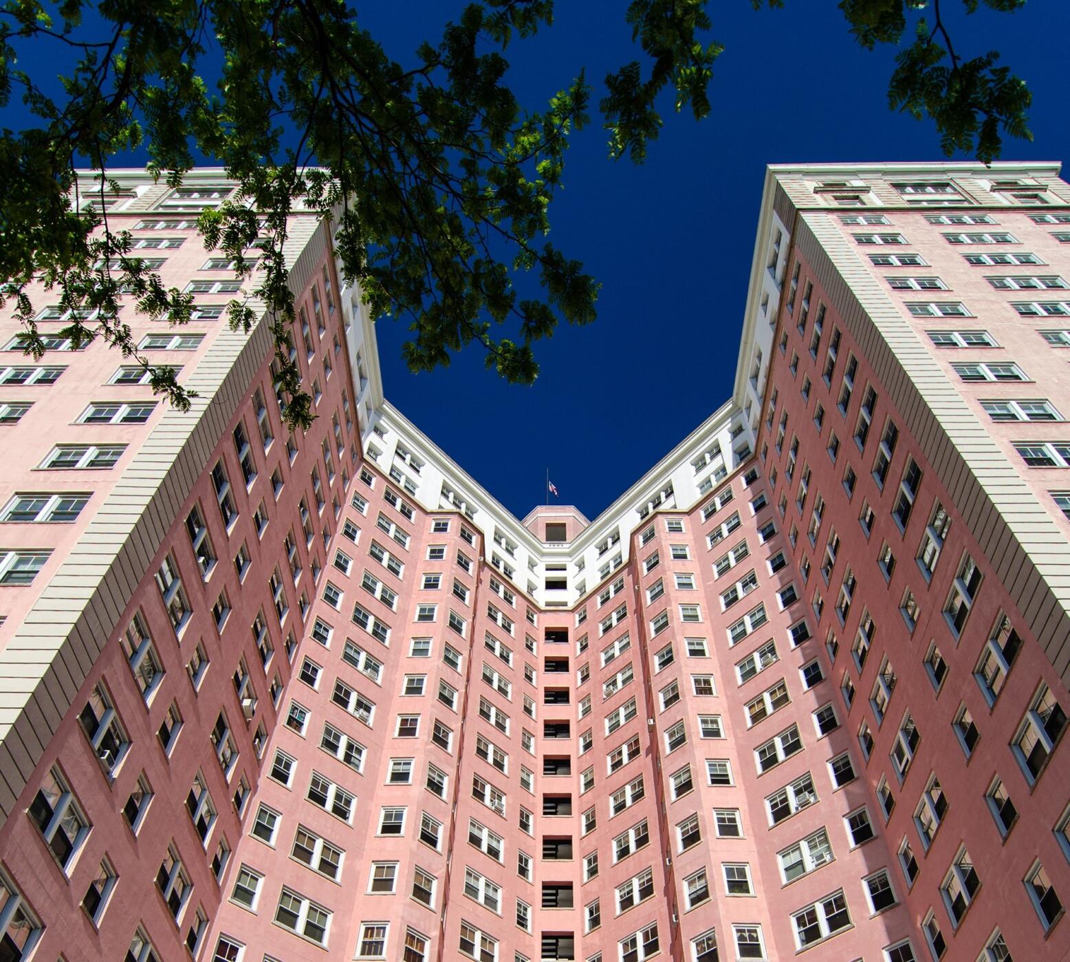 Edgewater Beach Apartments pink exterior