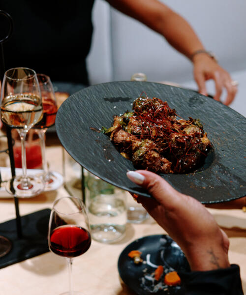 Food and wine served at the Bronzeville Winery