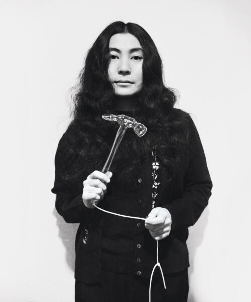 Yoko Ono with Glass Hammer, 1967, from Half-A-Wind Show, Lisson Gallery, London, UK, 1967. Artwork © Yoko Ono. Photo © Clay Perry.