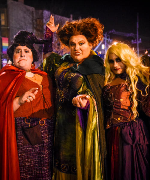 Women in costume at the Haunted Halsted Halloween Parade