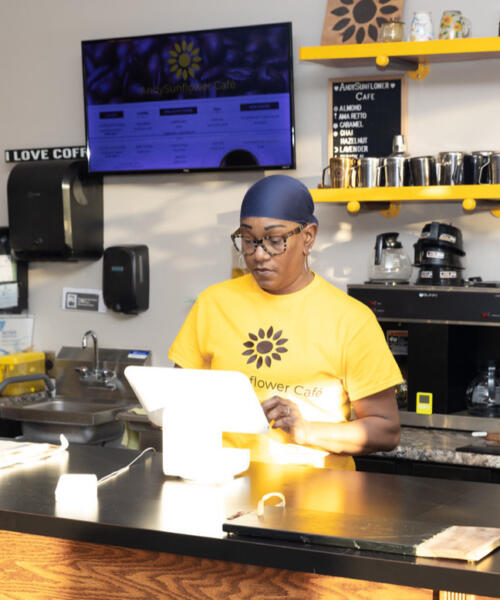 AndySunflower Cafe in Chicago with a bright yellow interior