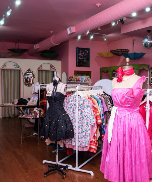 a pink dress for sale at Lost Girls Vintage in Chicago