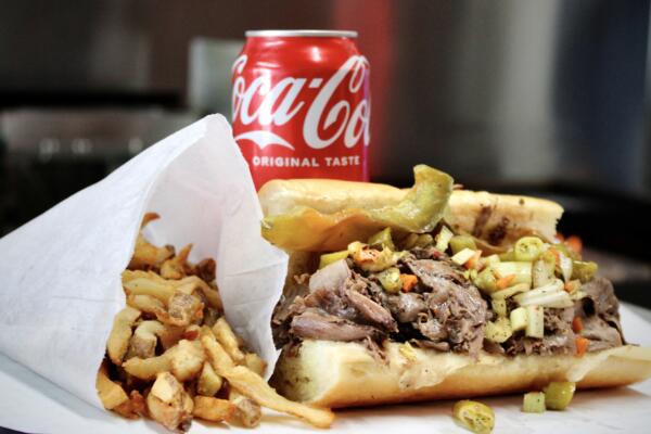 An Italian beef sandwich at Mr. Beef