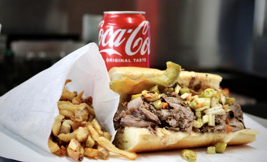 An Italian beef sandwich at Mr. Beef