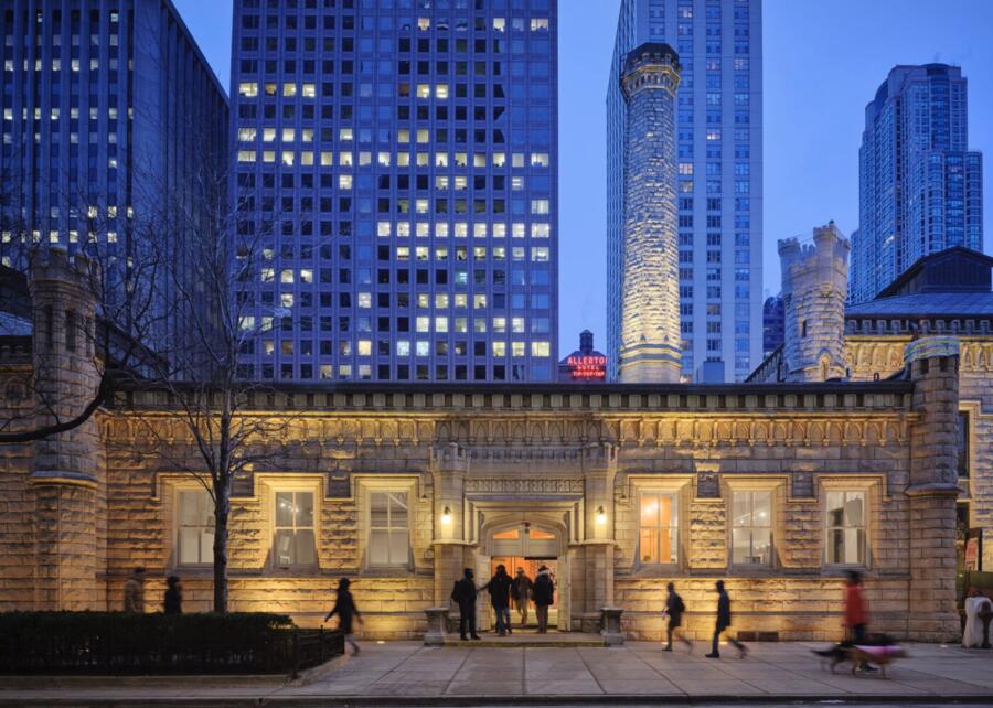 Lookingglass Theatre exterior at night
