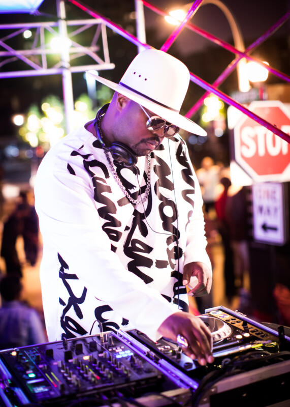 DJ Duane Powell spinning during a live set