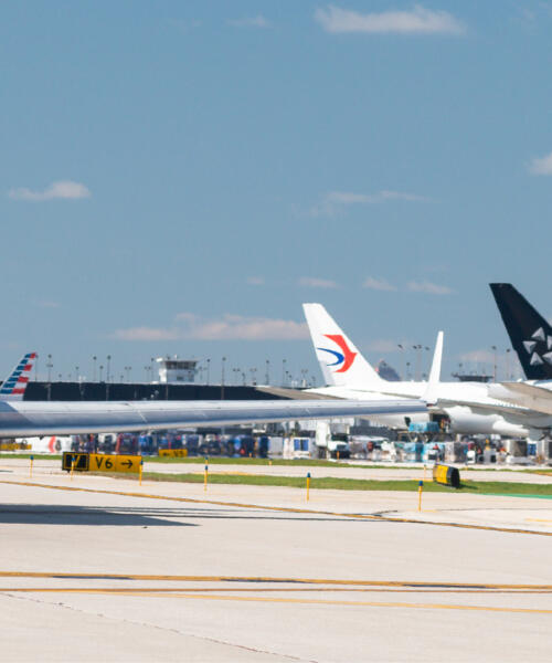 A plane taxiing at O'Hare International Airport