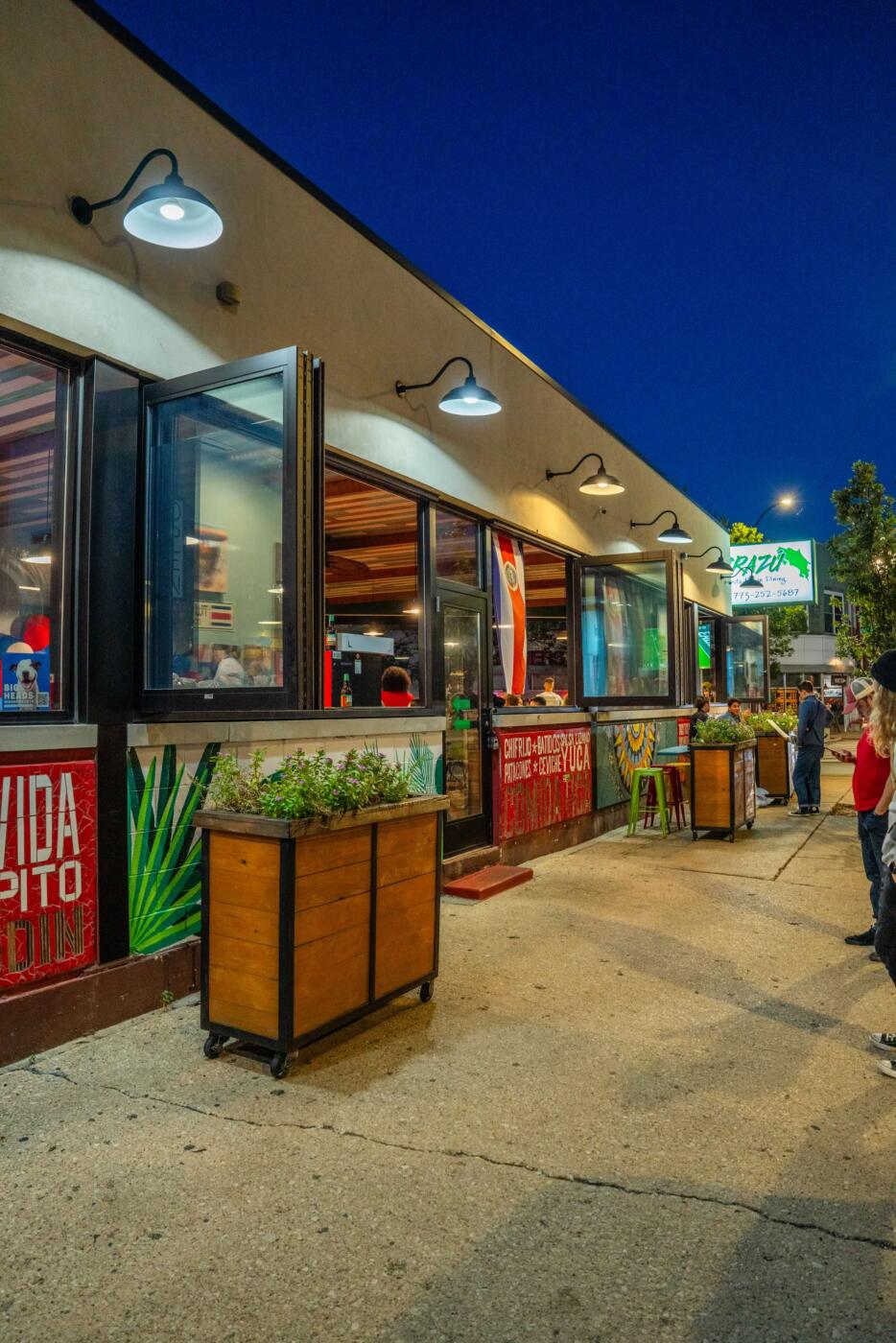 Exterior of Irazu Costa RIcan in Bucktown in evening