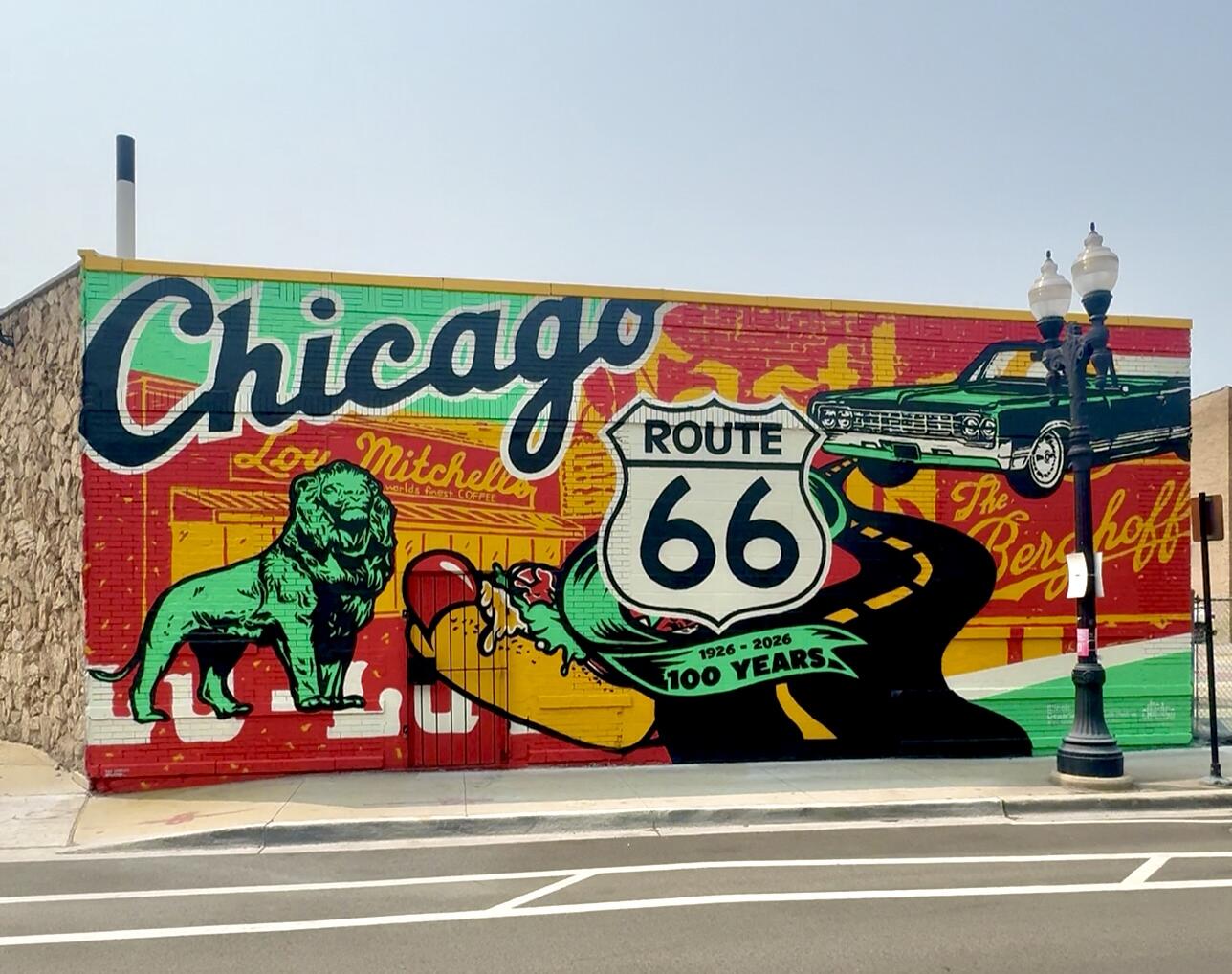 Route 66 mural along the route in Chicago