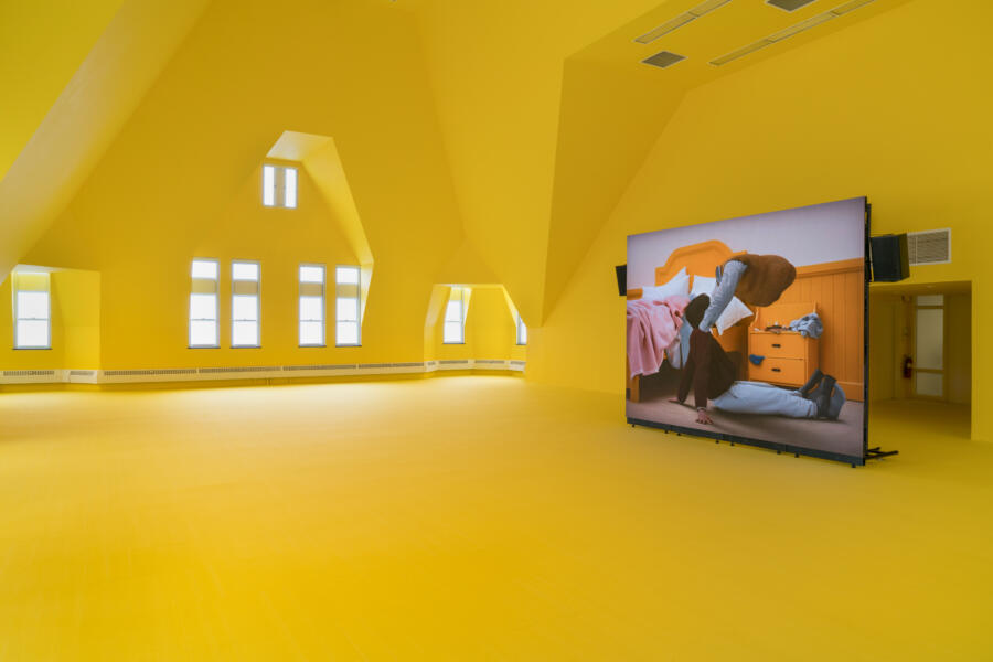 Diego Marcon, Krapfen, 2025, installation view, theRenaissance Society at the University of Chicago. Photo by
Bob.